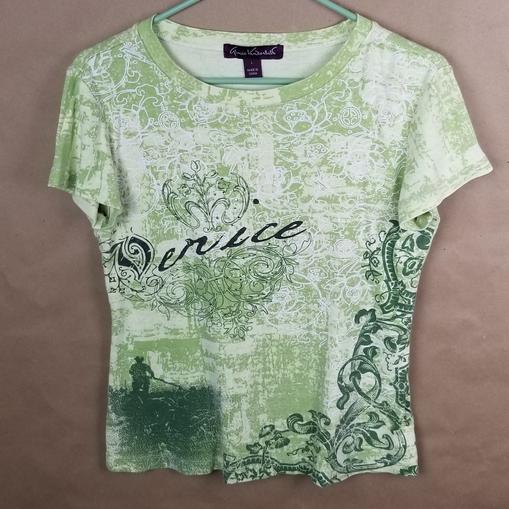 Women's Green Cotton Tee Shirt "Venice" Large